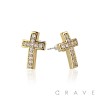 PAIR OF GEM HIP HOP MICROPAVED CROSS STUD STAINLESS STEEL PIN EARRING